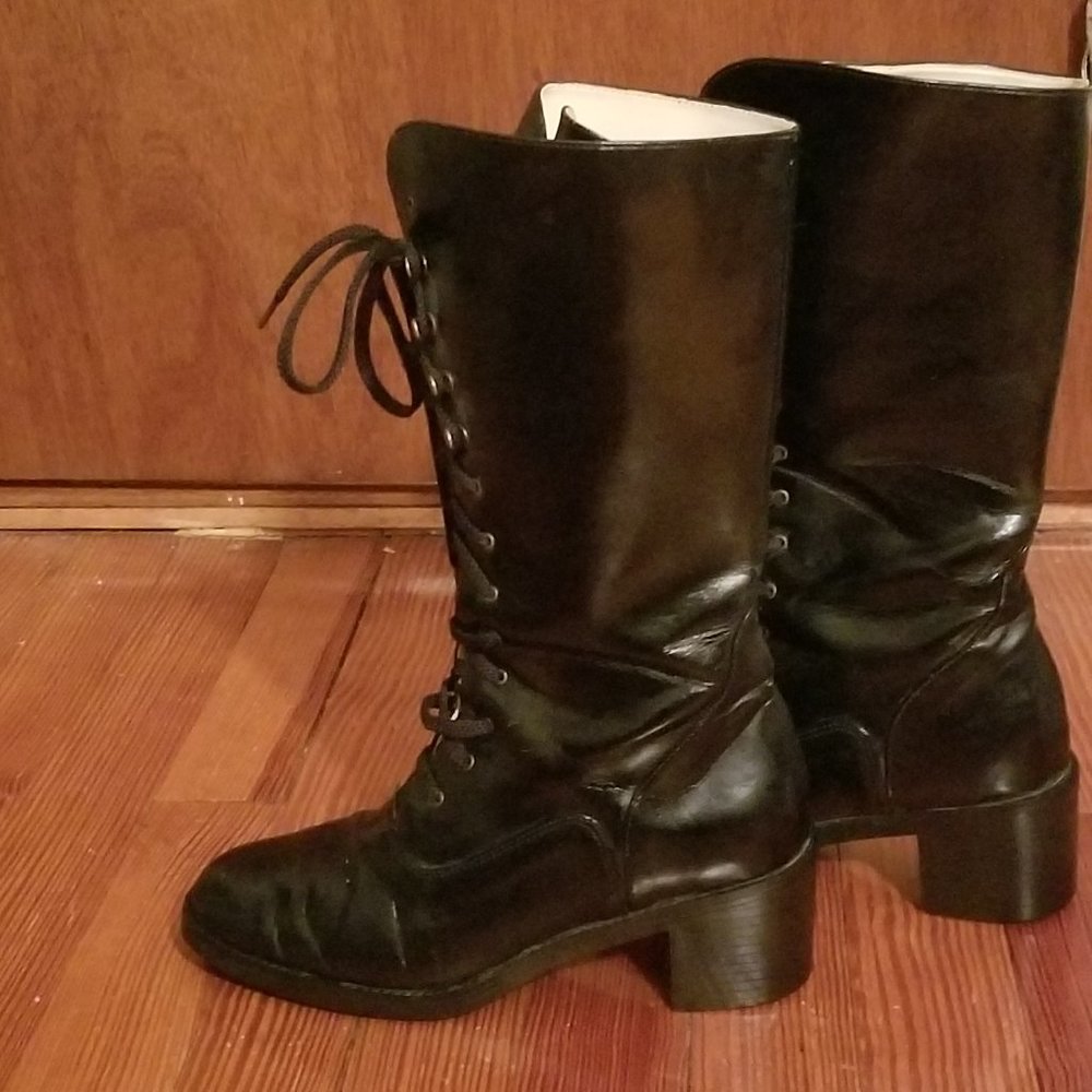 Vegan Black Go-Go Boots, Size 7